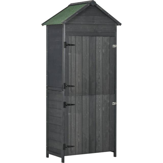 Outsunnygarden Storage 4-tier Wooden Garden Outdoor Shed 3 Shelves Utility Gardener Cabinet Lockable 2 Doors - Grey