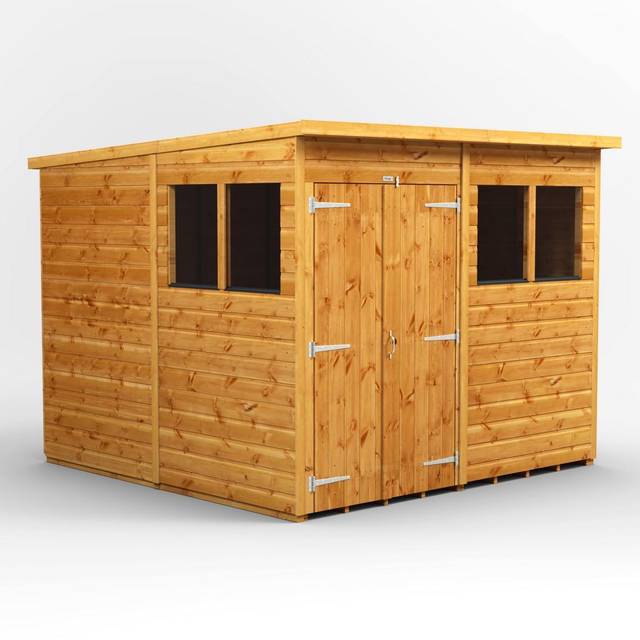 Powersheds Pent Roof Double Door Garden Shed 8ft x 8ft - Golden Brown