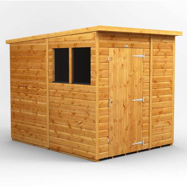 Powersheds Pent Roof Single Door Garden Shed 6ft x 8ft - Golden Brown