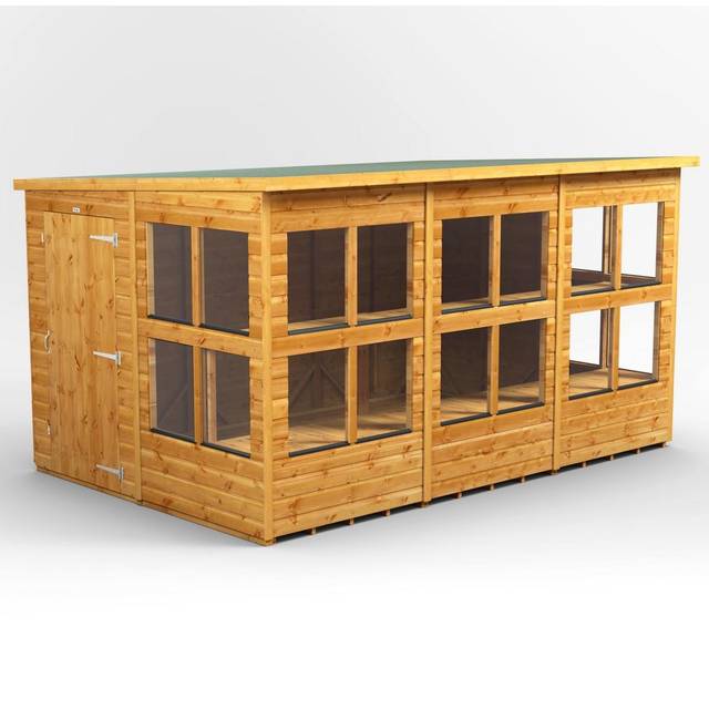 Powersheds Pent Roof Single Door Potting Shed 12ft x 8ft - Golden Brown