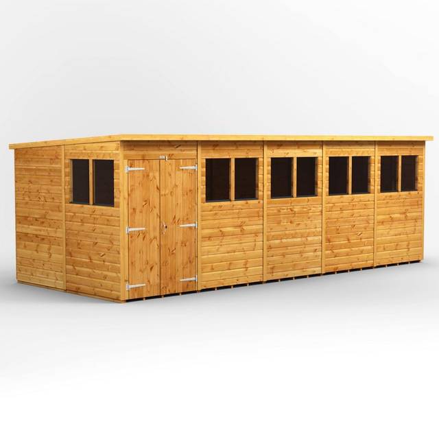 Powersheds Pent Roof Double Door Garden Shed 20ft x 8ft - Golden Brown