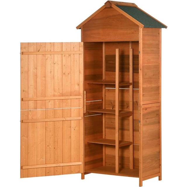 Outsunny Wooden Garden Shed Outdoor Shelves Utility Tool Storage Cabinet Teak | TJ Hughes