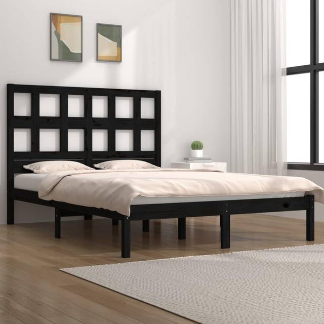 vidaXL Bed Frame without Mattress Black 200x200 cm Solid Wood Pine