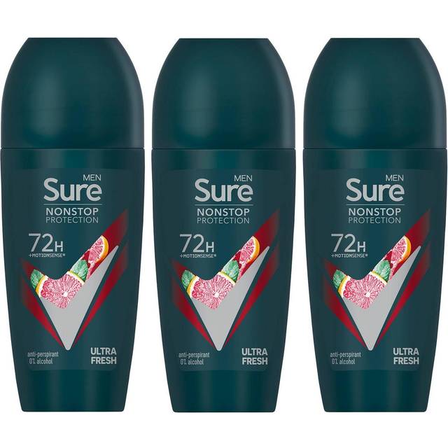 Sure Mens Men Antiperspirant Deodorant Roll On 72H Nonstop, Ultra Fresh, 50ml, 3 Pack - NA - One Size