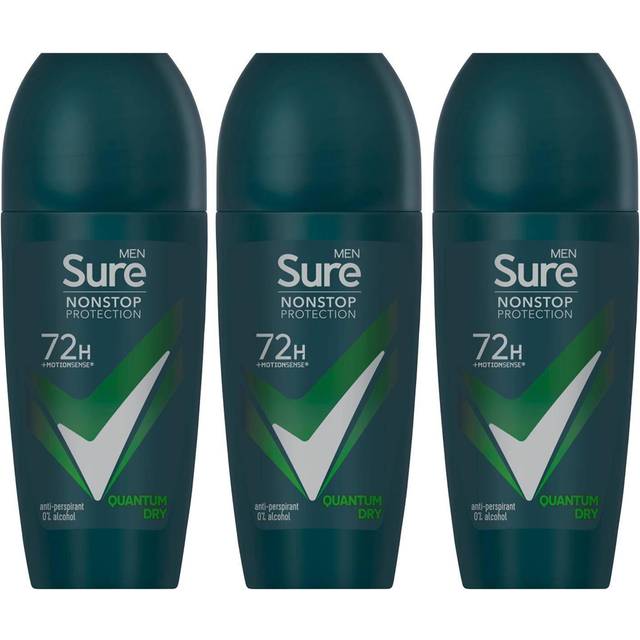 Sure men antiperspirant deo roll on 72h nonstop protection quantum dry 50ml, 3pk