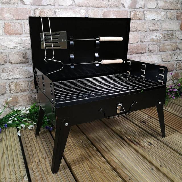 43cm x 26cm Folding Portable Camping Beach BBQ with Wind Shield - Black