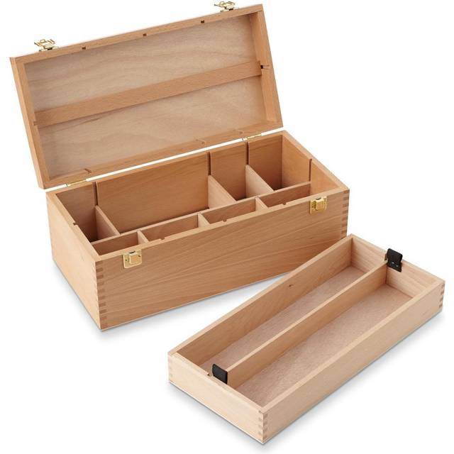 7 Elements Wooden Art Supply Storage Organizer - Large Beechwood Artist Tool Box with Drawer