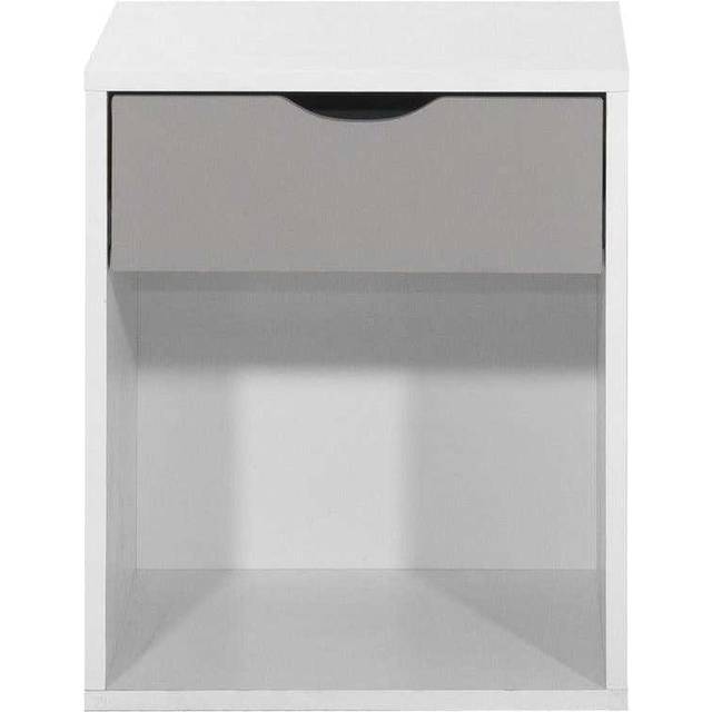 Contemporary White & Grey Bedside Table With Drawer - Compact Storage Nightstand | Wowcher