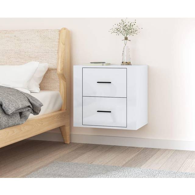 vidaXL Wall-mounted Bedside Cabinet High Gloss White 50x36x47 cm