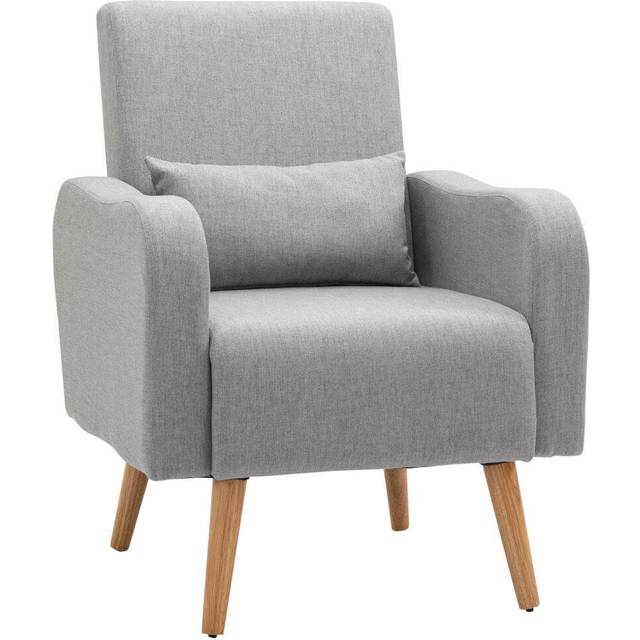 HOMCOM Nordic Leisure Lounge Sofa Accent Chair with Pillow for Bedroom Grey