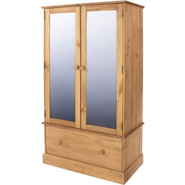Home Source Malvern Pine 2 Door 1 Drawer Mirrored Wardrobe