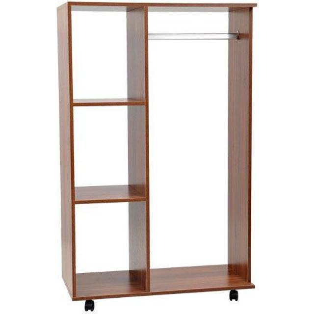 Homcom Open Wardrobe With Hanging Rail And Storage Shelves W/wheels Bedroom-walnut