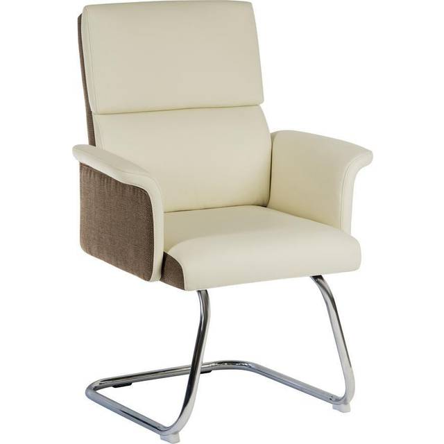 Teknik Elegance Medium Backed Visitor Chair in Supple Cream Leather Look Upholstery with Contrasting Chocolate Cross-Woven Accent Fabric, Cream
