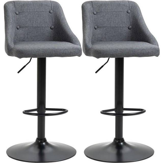 HOMCOM Swivel Bar Stools Set of 2 Adjustable Height Fabric Bar Chairs Grey | TJ Hughes