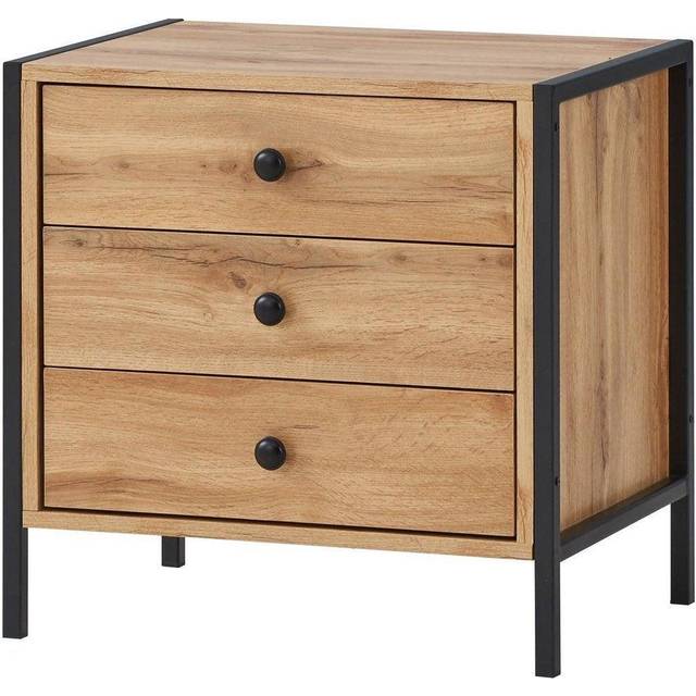Zahra Bedside Table Cabinet Bedroom Furniture Nightstand 3 Drawer - Ash Oak, Brown