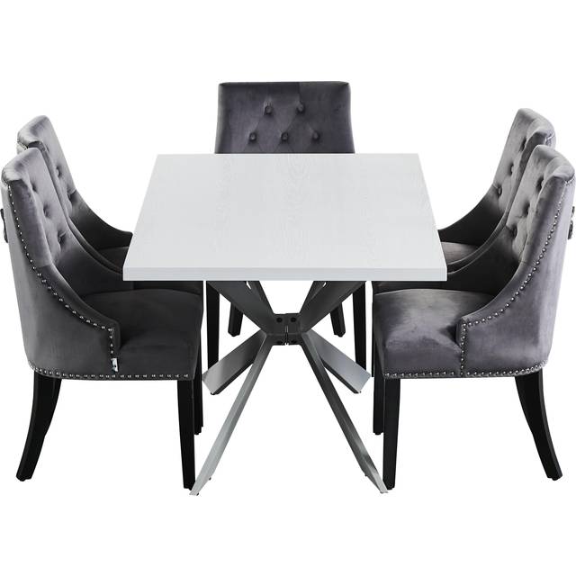 (Dark Grey) 5PCs Dining Set - a Duke Lux Dining Table & Set of 4 Windsor Dining Chairs