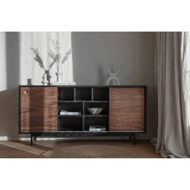 160 Cm Wide Walnut Solid Wood Sideboard - Black (75cm H X 160cm W X 40cm D)
