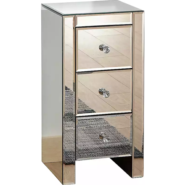 GFW 3 Drawer Clear Mirrored Slim Chest of Drawers - 3 Drawers