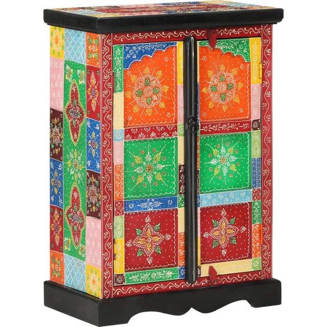 vidaXL Hand Painted Sideboard with Doors 53x30x75 cm Solid Wood Mango - Multicolour