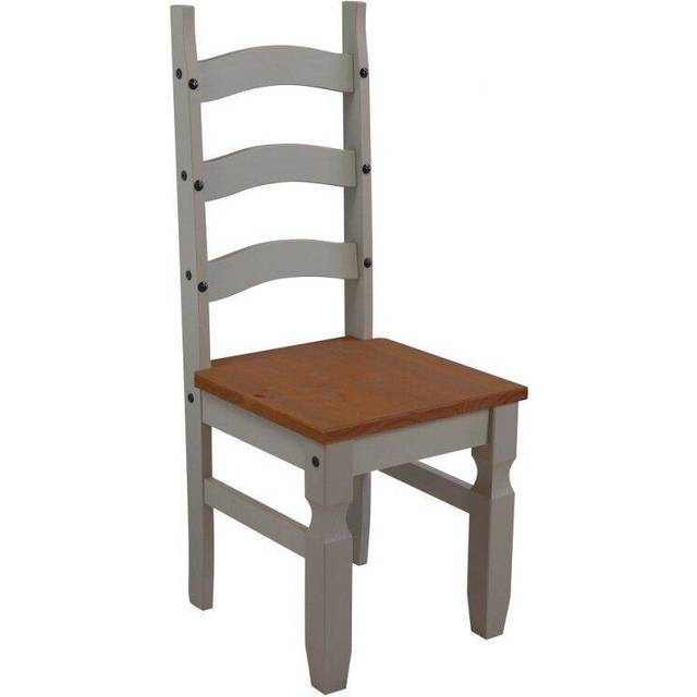 Mercers Furniture Corona Grey Wax Pair Of Dining Chairs Slat Back Solid Pine With Mexican Styling, Grey