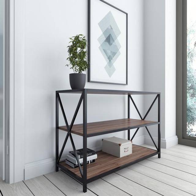 Decorotika Xena 95 Cm Sideboard Tv Unit With Shelving Open Storage Industrial Frame Space Saver - Walnut And Black, Multi