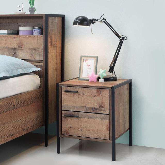 Stretton Nightstand With 2 Drawers Rustic Oak, Brown