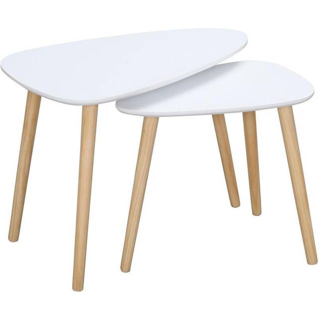 Set of 2 Side/End/Bedside Tables White Natural