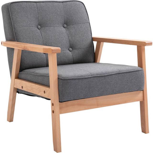 Homcom Minimalistic Wooden Frame Accent Chair, With Padded Seat - Dark Grey