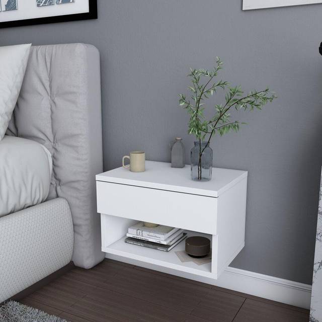 Jamot Floating Bedside Table - White