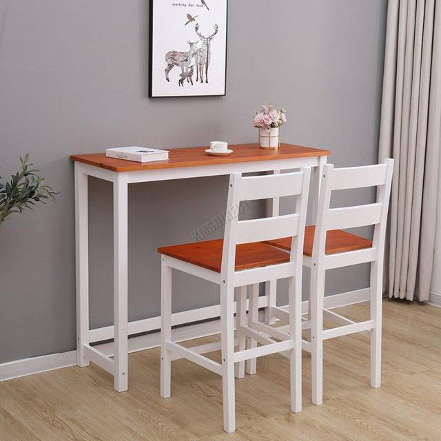 Wooden Bar Table Set with 2 Stools - White and Honey - Orange