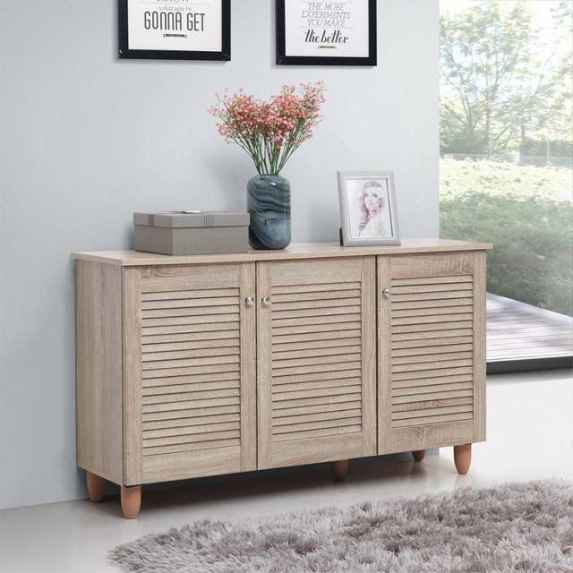 Essentials 3 Door Shoe Cabinet - Sonoma Oak, Brown