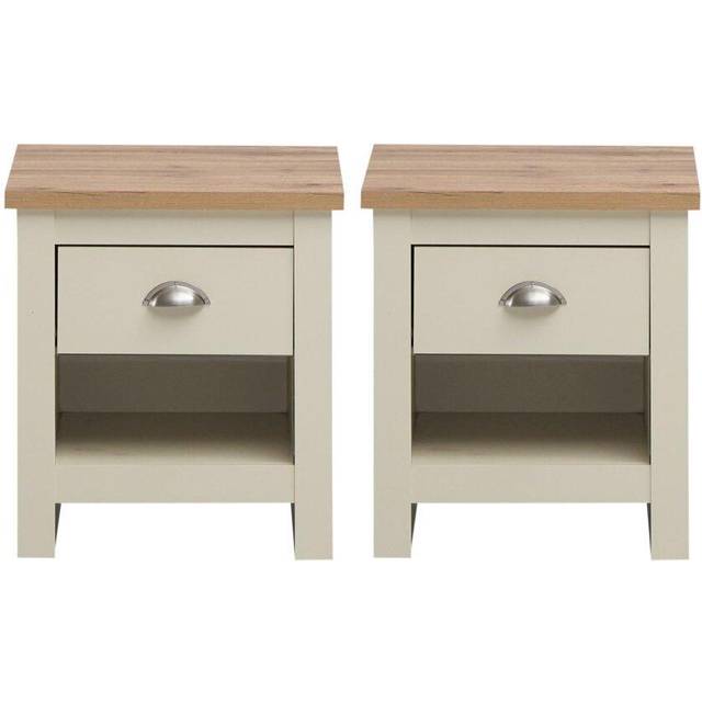 Lisbon Cream 2x Bedside Table Cabinet Bedroom Nightstand 1 Drawer