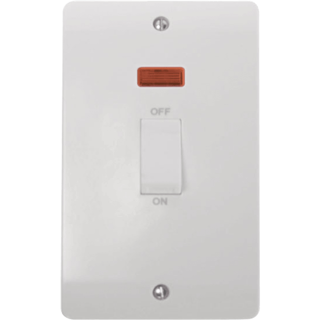 Click Scolmore Mode 45A Double Pole Rocker Switch With Neon Polar White - CMA503