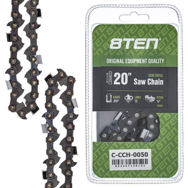 8TEN Semi Chisel Chainsaw Chain 20 Inch .050 3/8 72DL for Husqvarna 455 Rancher 372XP Stihl MS 270 Poulan PP5020AV
