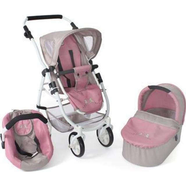 Dockvagn Emotion All In, 3-i-1 dockvagnsset bestående av babybadkar, sportstol och bilstol, björn, rosa