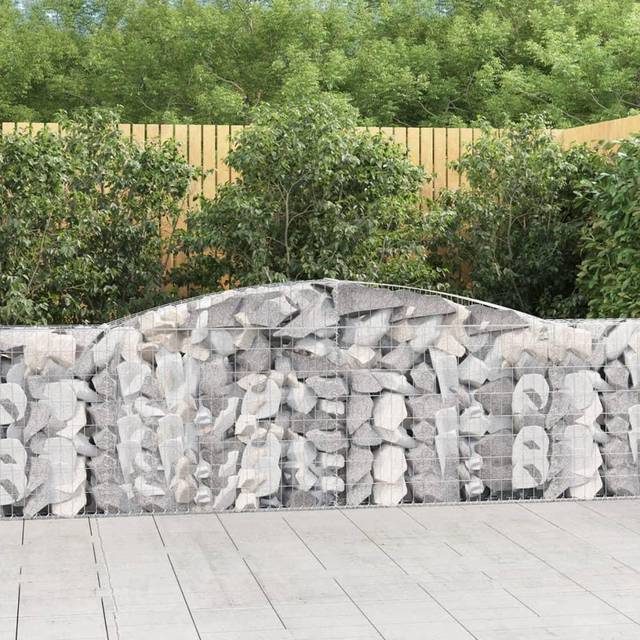 vidaXL Arched Gabion Baskets 15 pcs 400x30x80/100 cm Galvanised Iron - Silver