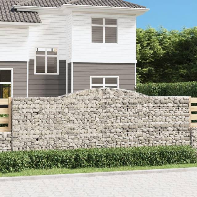 vidaXL Arched Gabion Baskets 7 pcs 400x50x140/160 cm Galvanised Iron - Silver