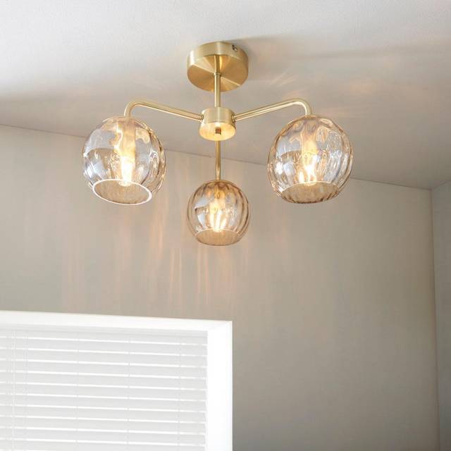 Endon 91968 Dimple 3 Light Semi Flush Ceiling Light Brass Champagne