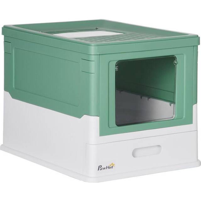 PawHut Hooded Cat Litter Box, Portable Pet Toilet w/ Tray, Scoop, Front Entry - Green - One Size