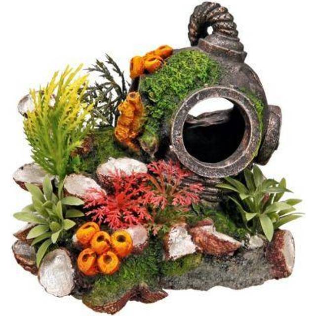 Nobby Helmet with Plants Aquarium Ornaments, 13.5 x 11 x 12 cm