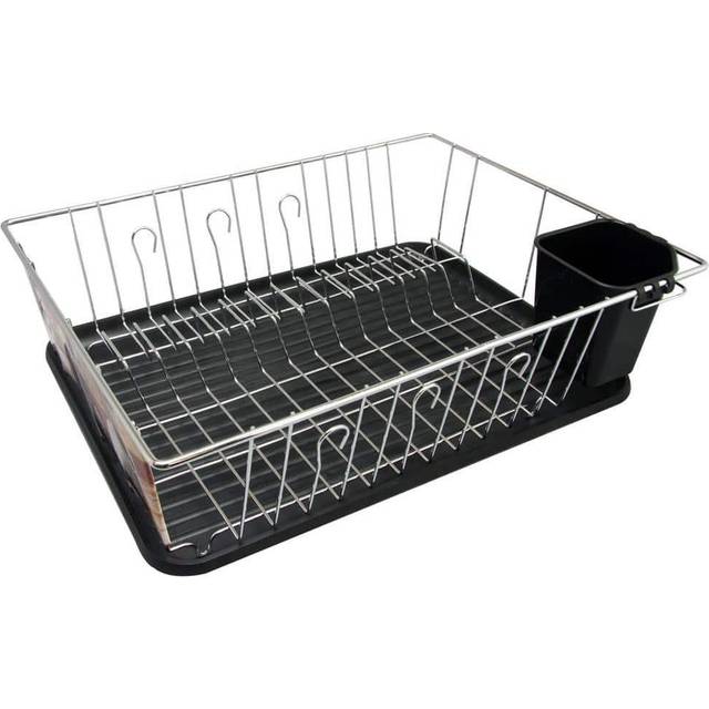 Megachef 16 Inch Chrome Plated and Plastic Counter Top Drying Dish Rack in Black
