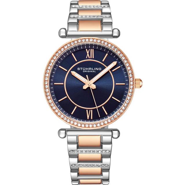 Stührling Original Aria 3905 Wrist Quartz Watch 36Mm Case With Stainless Steel Link Bracelet In Blue - One Size