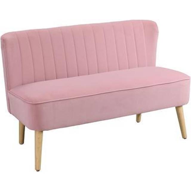 HOMCOM 2-Sitzer Stoffsofa Polstersofa Doppelsofa Sitzmöbel Loungesofa Holz Samtartiges Polyster Schaumstoff Rosa 117 x 56,5 x 77 cm