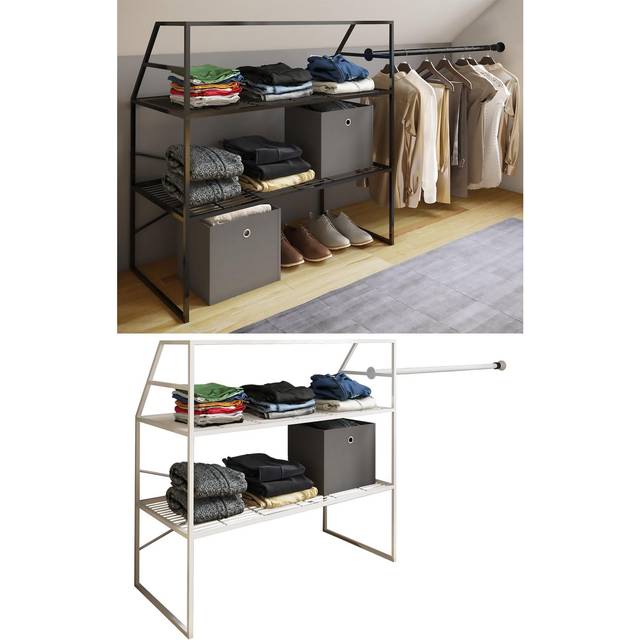 (Black) Metal Open Wardrobe Walk-in Clothes Rack Sloping Roof Shelf Disal