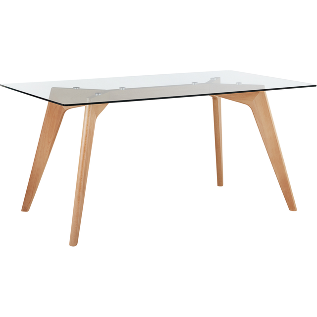 Beliani - Modern Dining Table Transparent Glass Tabletop Solid Wood Flared Legs Hudson