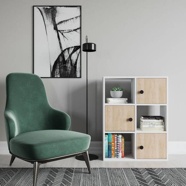 Tasso Bookcase with Cabinets - White & Sapphire Oak Pattern / 3