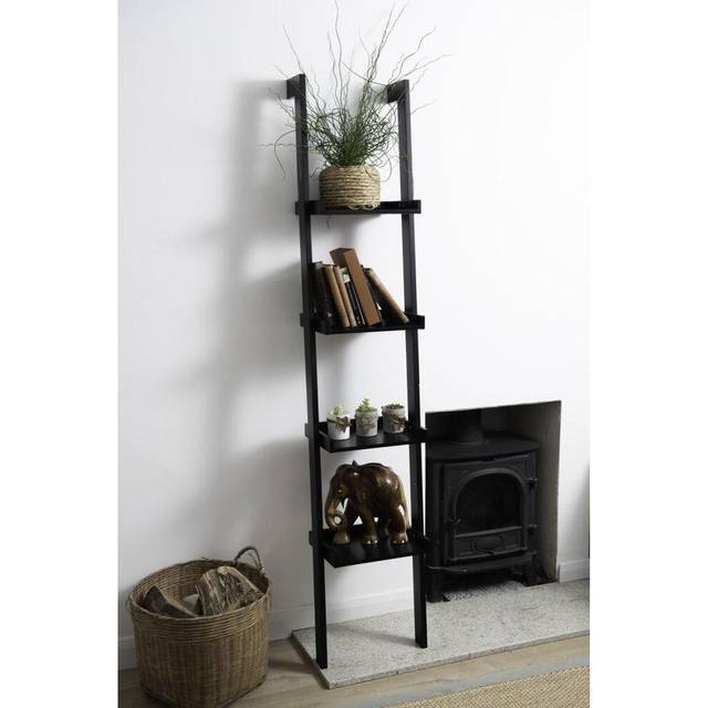 Sennen Ladder Shelf // Black Leaning Bookshelf with 4 Tiers