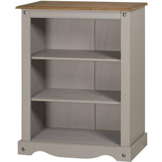 Mercers Furniture Corona Grey Wax Small Bookcase 2 Shelf Open Display Unit Solid Pine With Mexican Styling, Grey