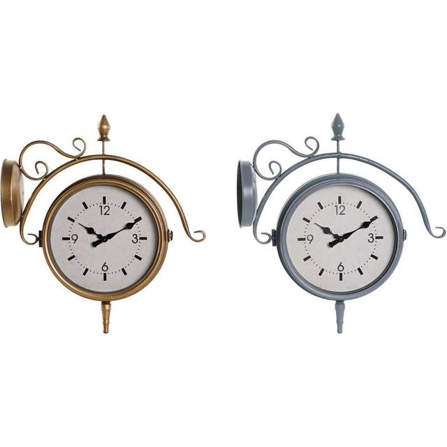 Wall Clock DKD Home Decor 43 x 14,5 x 47 cm Crystal Grey Golden Iron Traditional (2 Units)