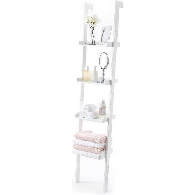 Sennen Ladder Shelf // White Leaning Bookshelf with 4 Tiers